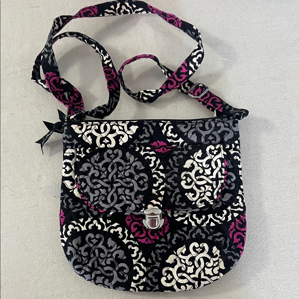 Vera Bradley Quilted Crossbody Bag in Black, Gray & Pink